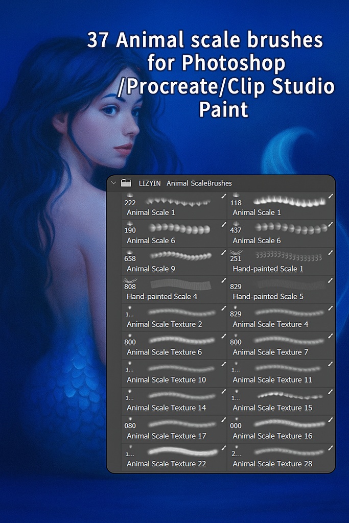 BeastScale – 37 Animal Scale Brushes for Procreate, Photoshop & CSP