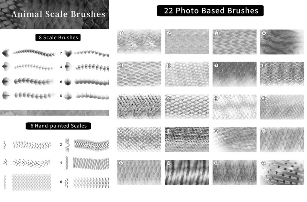 BeastScale – 37 Animal Scale Brushes for Procreate, Photoshop & CSP
