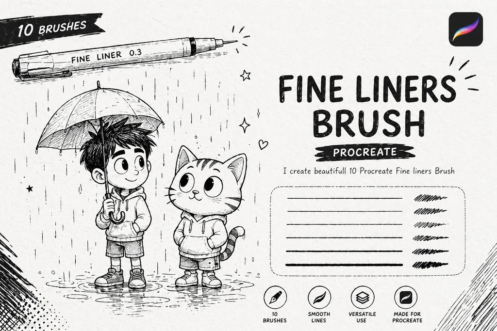 10 Fine Liner Brushes Procreate