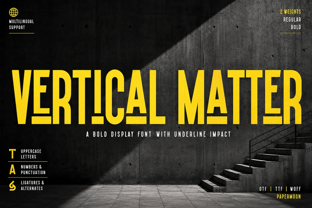 Vertical Matter — モダンでスポーティなディスプレイサンズフォント