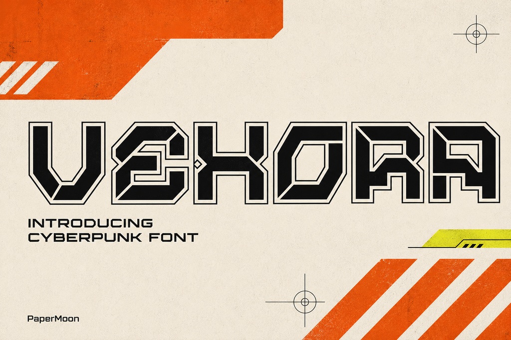 Vexora - ゲームやテクノロジー向けのサイバーパンク風ディスプレイフォント