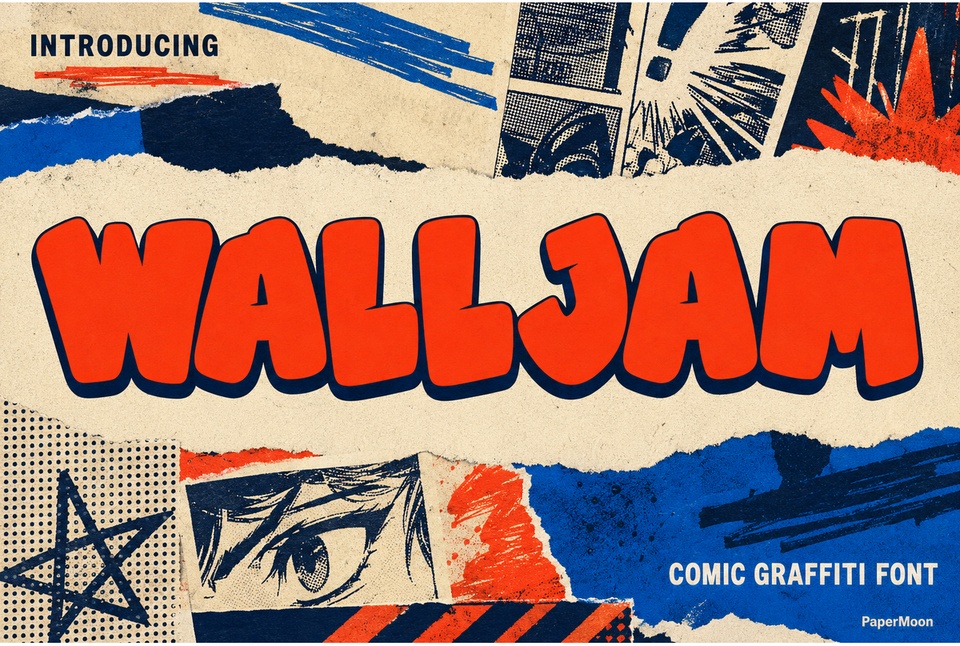 WallJam - 3Dシャドウ内蔵のコミック風グラフィティディスプレイフォントデュオ