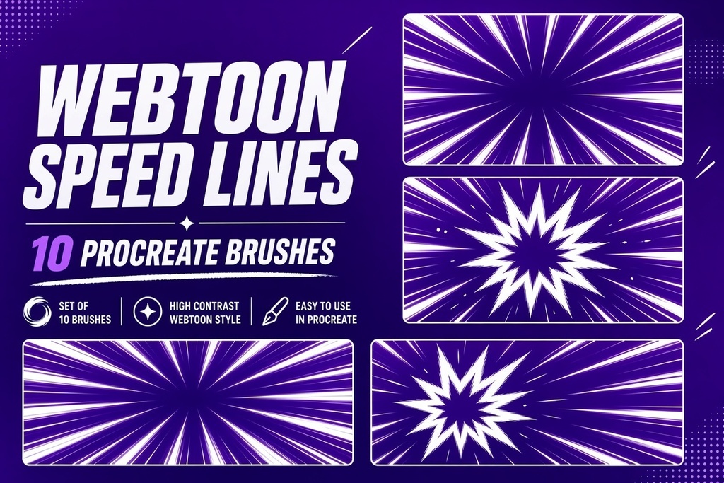 Webtoon Speed Lines – Procreateブラシ10本