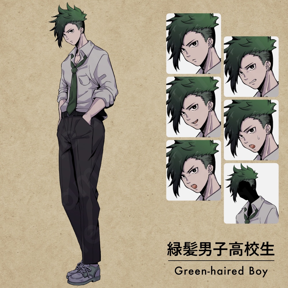 学園ダークキャラクター5体セットの立ち絵素材|ペン画調・学園ミステリー向け