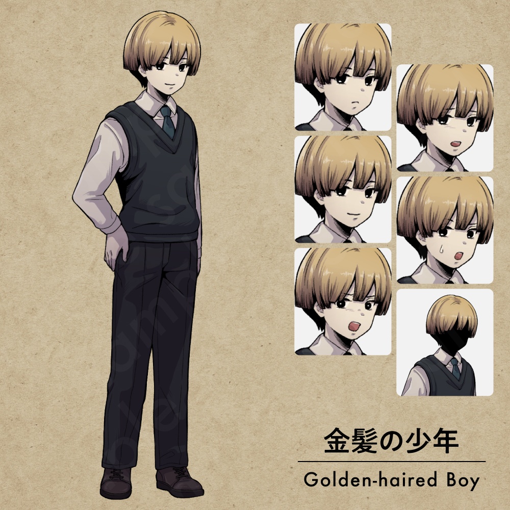 洋館ミステリーキャラクター5体セットの立ち絵素材|ペン画調・洋館ミステリー向け