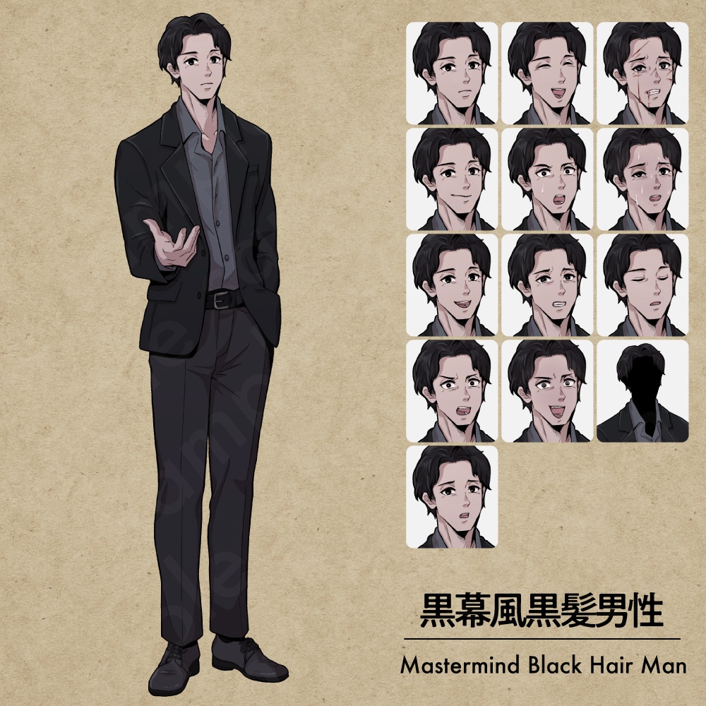 犯人・黒幕系キャラクター5体セットの立ち絵素材|ペン画調・ミステリー向け|不良・ヤンデレ・優等生など