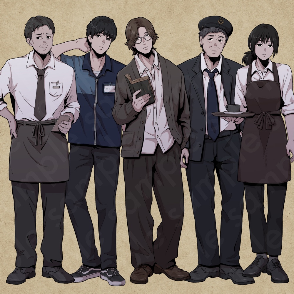 現代ミステリーNPCキャラクター5体セット|店員・運転手・情報屋・TRPG向け立ち絵素材