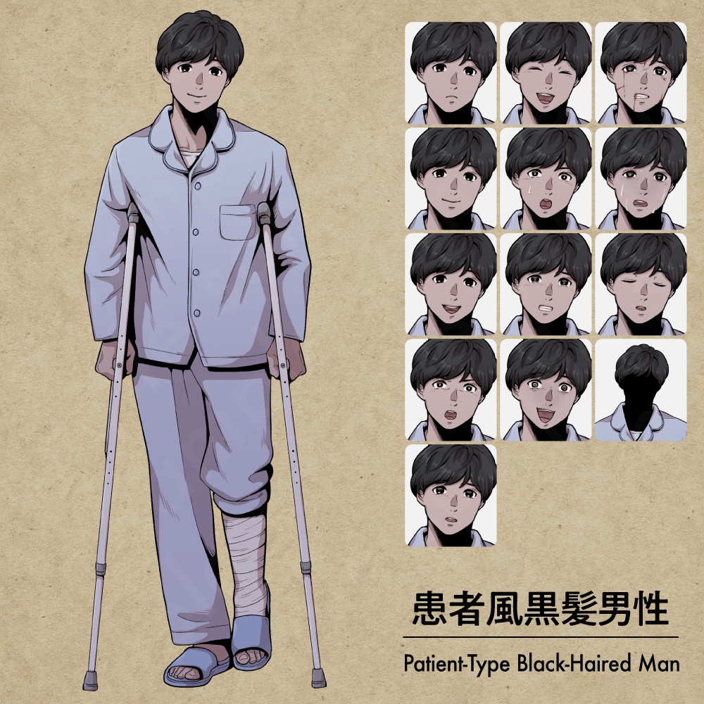 病院ミステリーキャラクター5体セットの立ち絵素材|医師・看護師・患者・受付