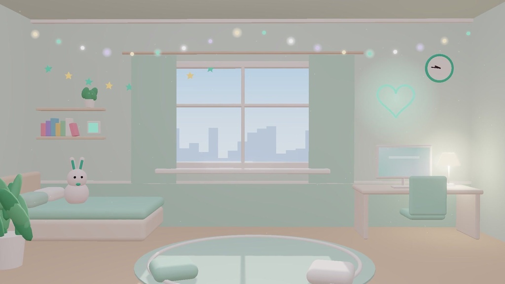 【無料版あり】Cozy Night Room|ゆるかわ3Dのお部屋の動く配信背景(5色・待機/ED/離席つき)【OBS・わんコメ対応】