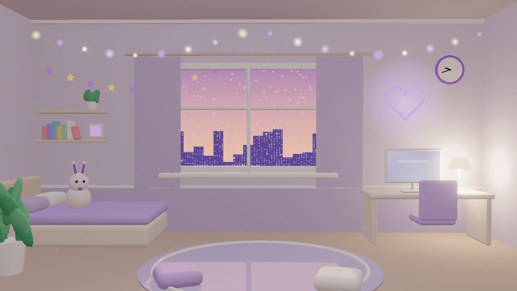 【無料版あり】Cozy Night Room|ゆるかわ3Dのお部屋の動く配信背景(5色・待機/ED/離席つき)【OBS・わんコメ対応】