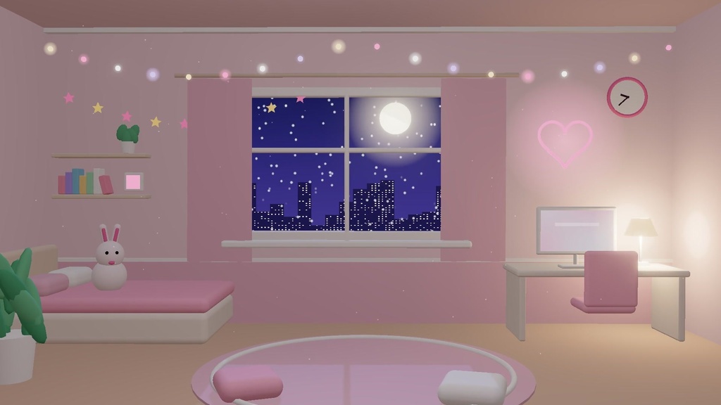 【無料版あり】Cozy Night Room|ゆるかわ3Dのお部屋の動く配信背景(5色・待機/ED/離席つき)【OBS・わんコメ対応】