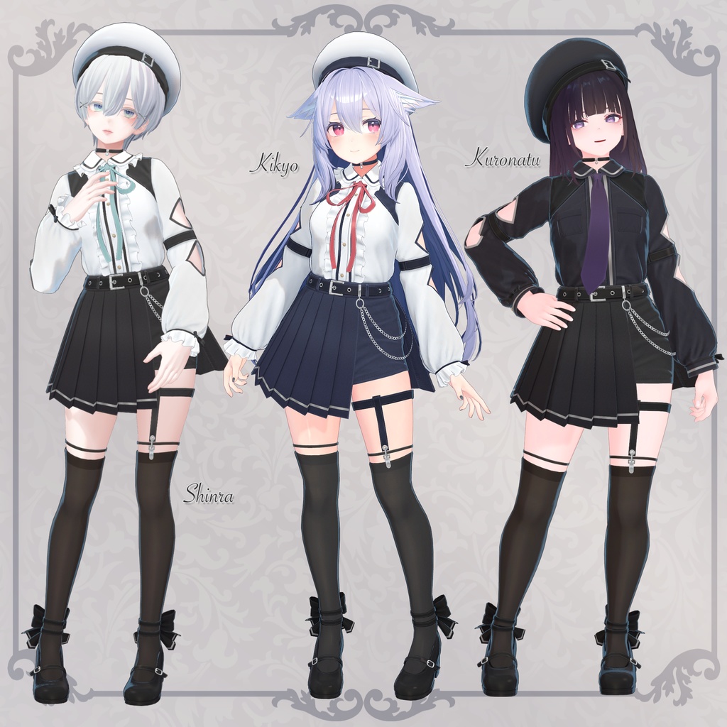 バイカラーブラウス&アシメスカートセット