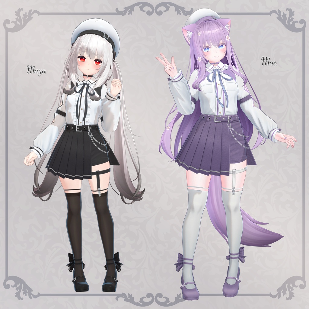 バイカラーブラウス&アシメスカートセット