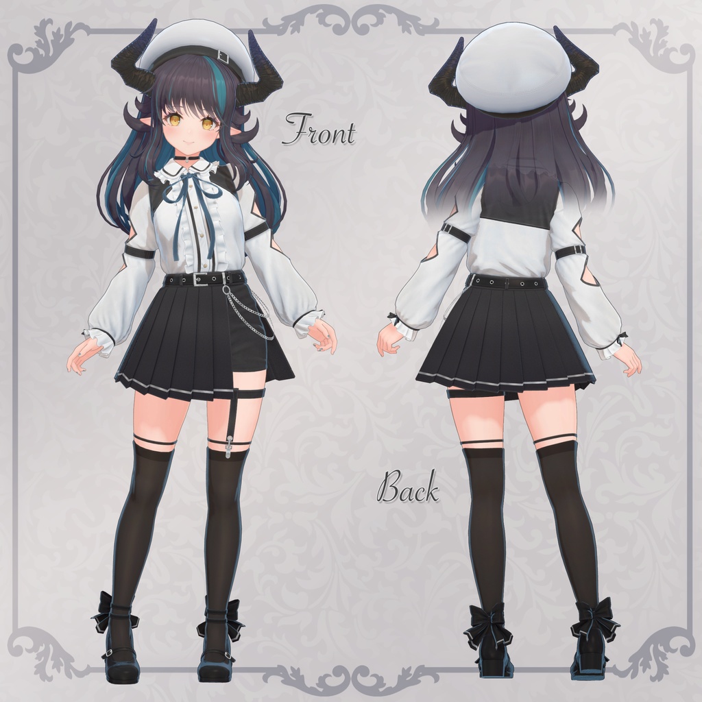 バイカラーブラウス&アシメスカートセット