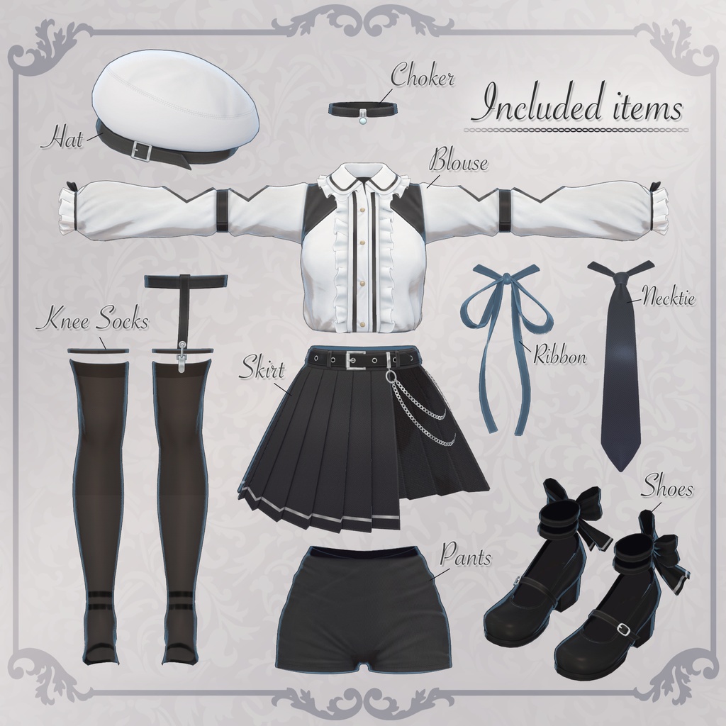 バイカラーブラウス&アシメスカートセット