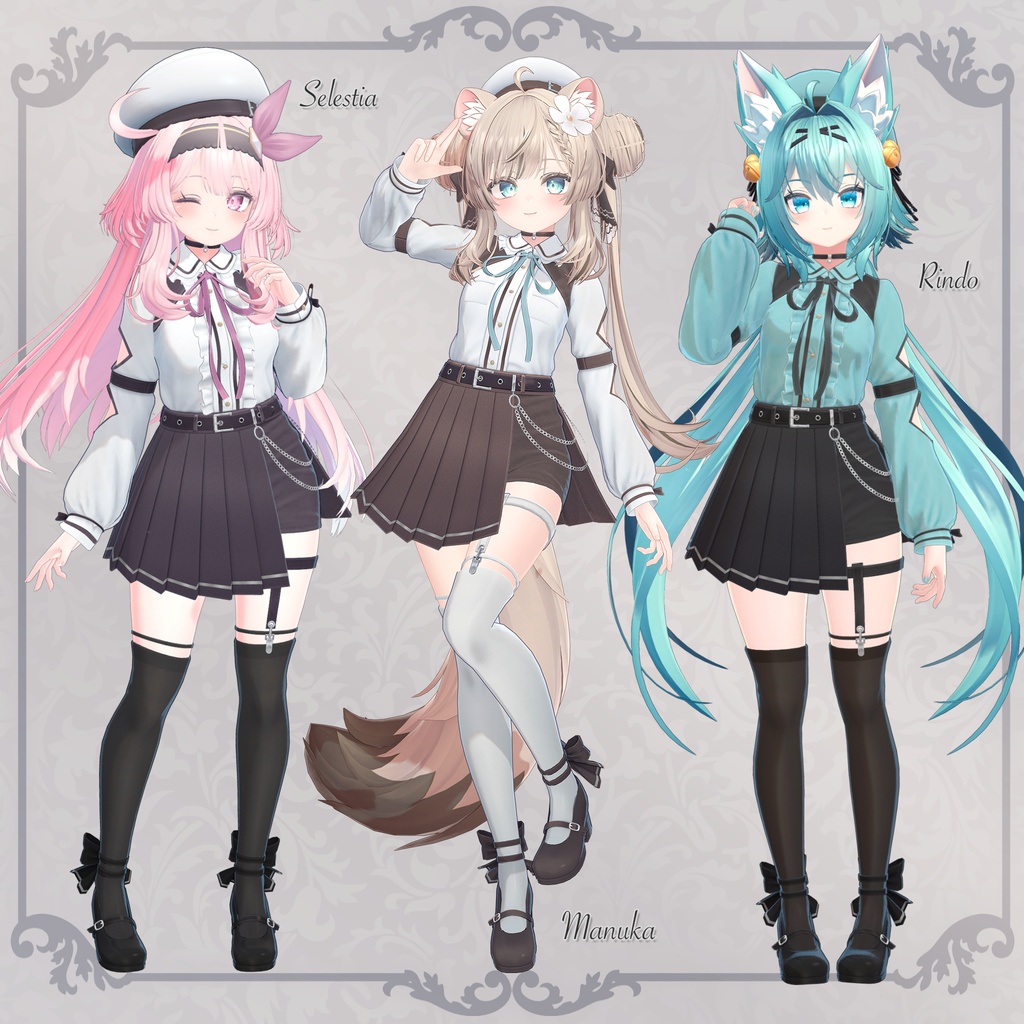 バイカラーブラウス&アシメスカートセット