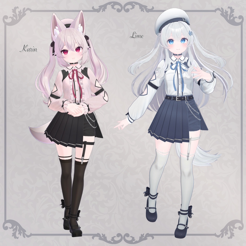 バイカラーブラウス&アシメスカートセット