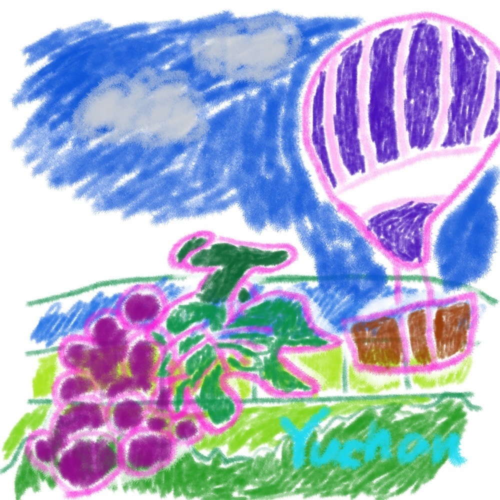 複製原画　ぶどう畑と気球　作者yuuchan　送料込
