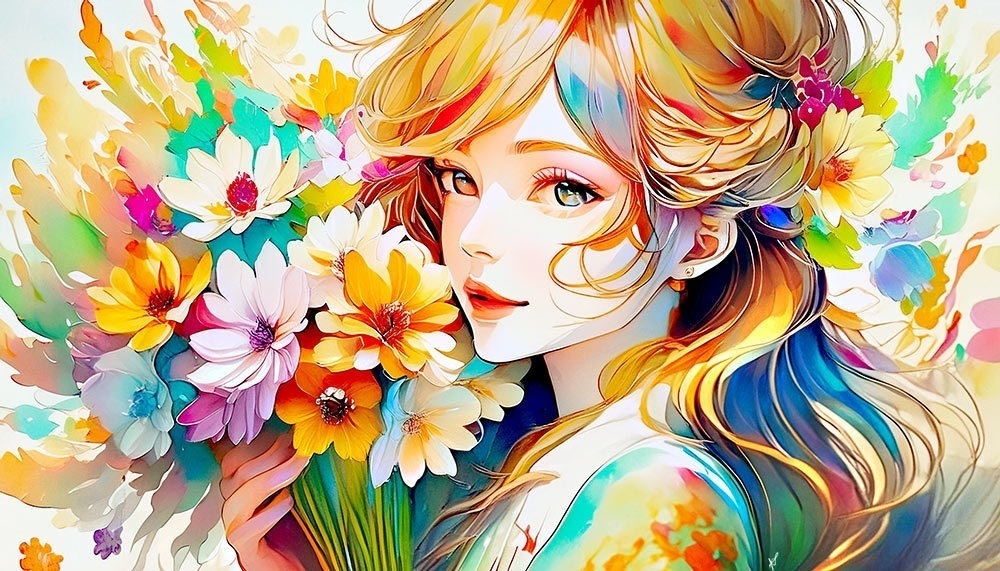 NFTアート　花と女性　作者いちの　100枚限定