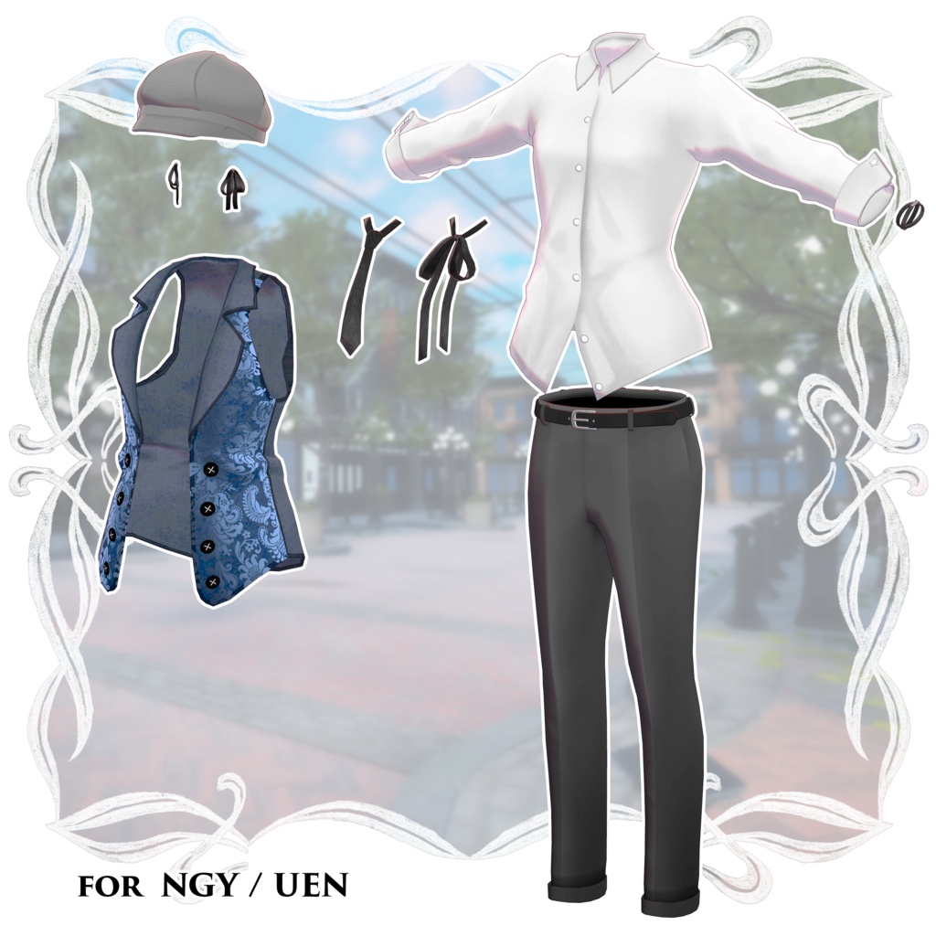 【3D衣装】ユニセックスベストコーデ 《黒猫洋品店コラボ》<VRC対応>