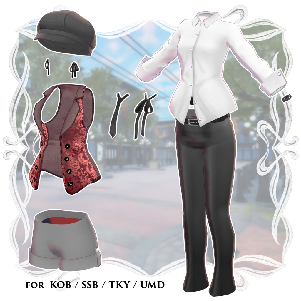 【3D衣装】ユニセックスベストコーデ 《黒猫洋品店コラボ》<VRC対応>