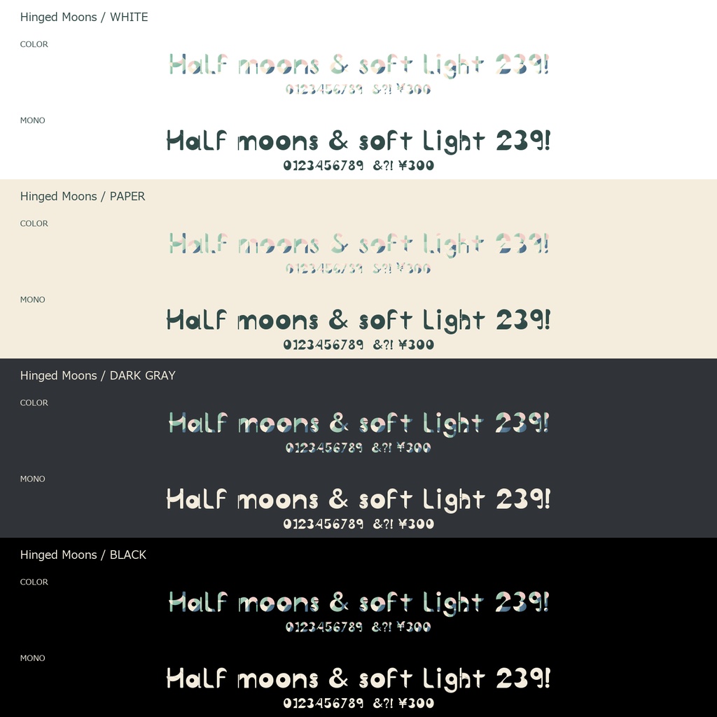【無料配布中】Hinged Moons|半月と扇形の英数字カラーフォント|商用利用可