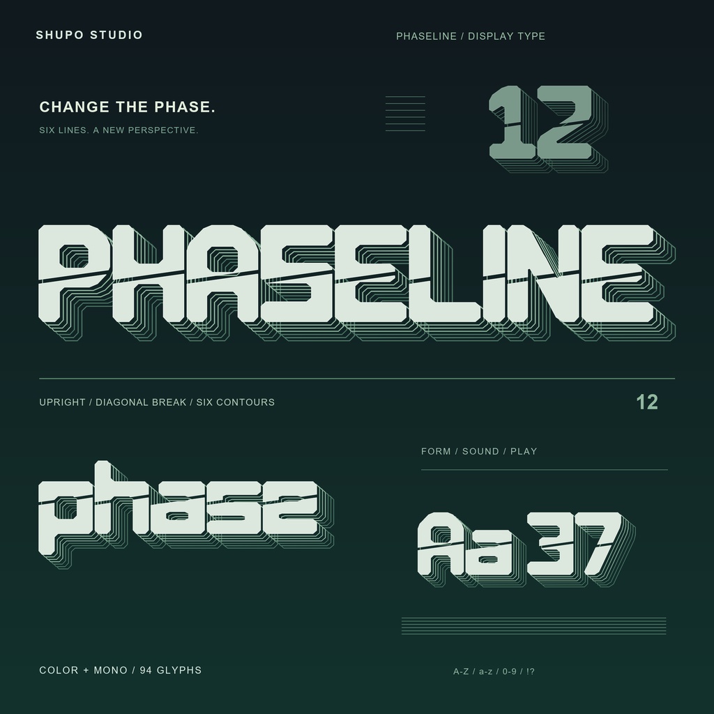 PHASELINE|直立と重なる線の欧文フォント|カラー・単色|商用利用可