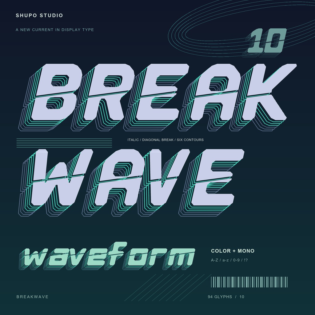 BREAKWAVE｜斜体と重なる線の欧文フォント｜カラー・単色｜商用利用可
