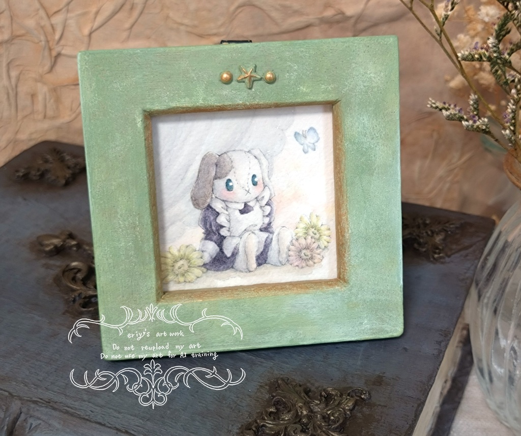 ミニ原画 [ ガーベラと蝶とビビのぬいぐるみ ]