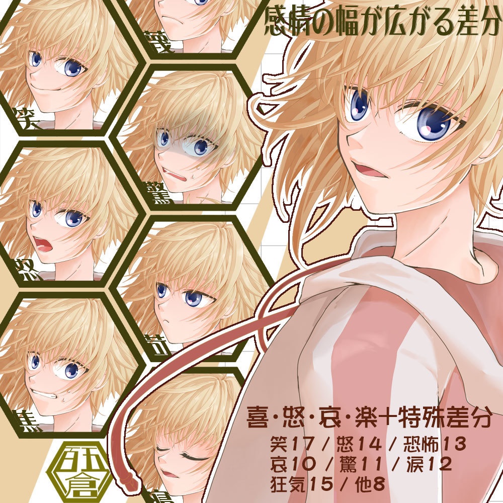 〈TRPG立ち絵素材〉金髪少年〈表情差分9種無料+100種〉