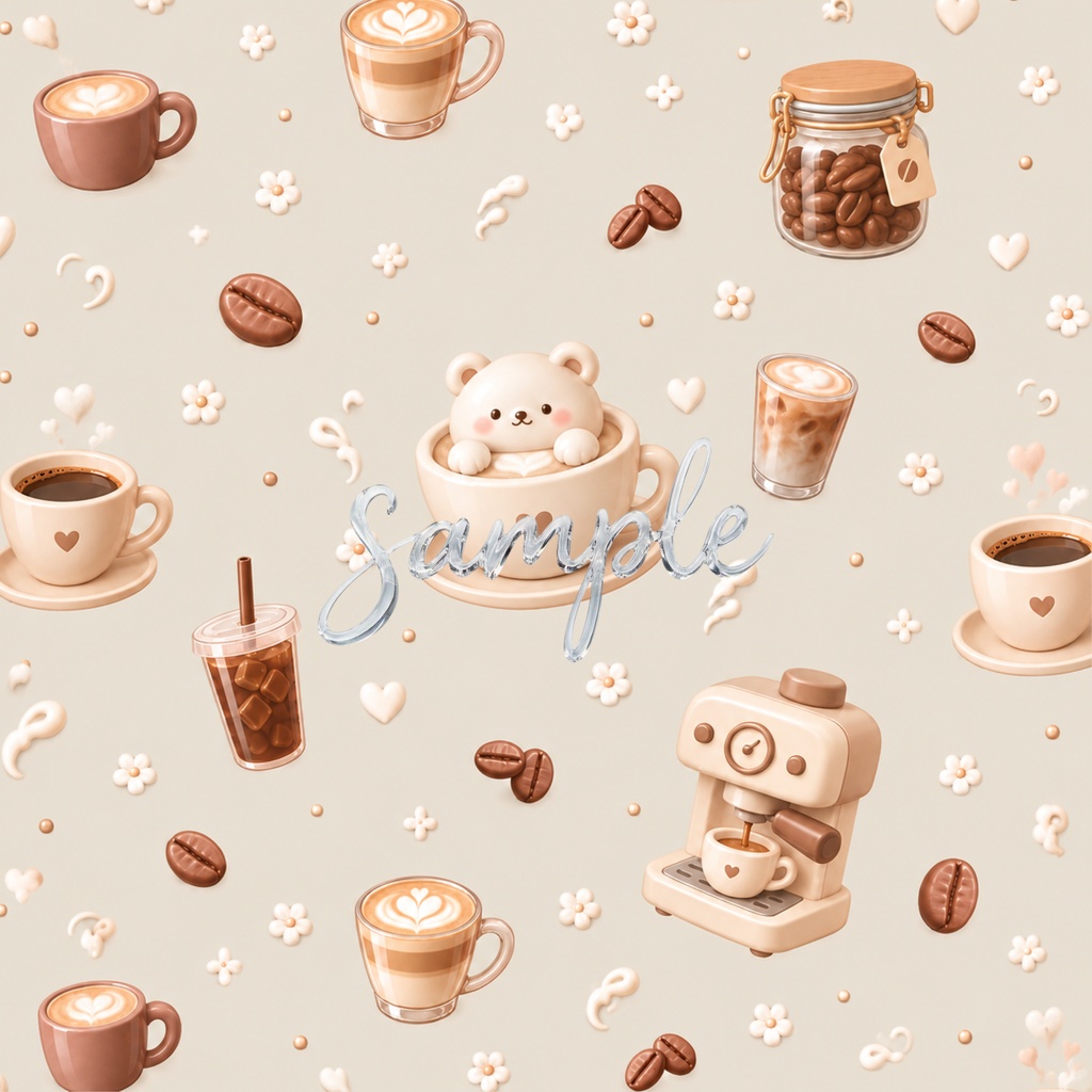 くまのカプチーノ・コーヒーのデザインペーパー|ほっとひと息、癒しのカフェ時間。コラージュ・ラッピングにも◎