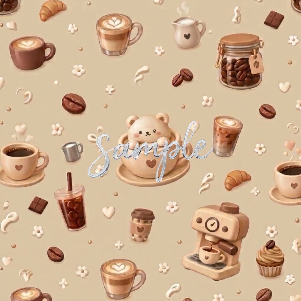 くまのカプチーノ・コーヒーのデザインペーパー|ほっとひと息、癒しのカフェ時間。コラージュ・ラッピングにも◎
