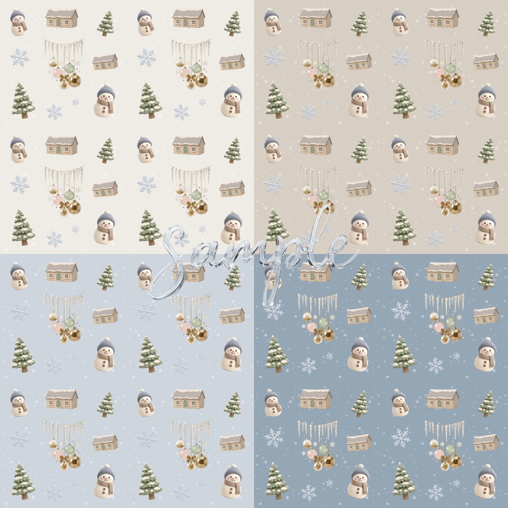 冬のデザインペーパー20枚セット|ふんわり淡色&ほっこりシック・雪だるま・クリスマス・PNGデータ