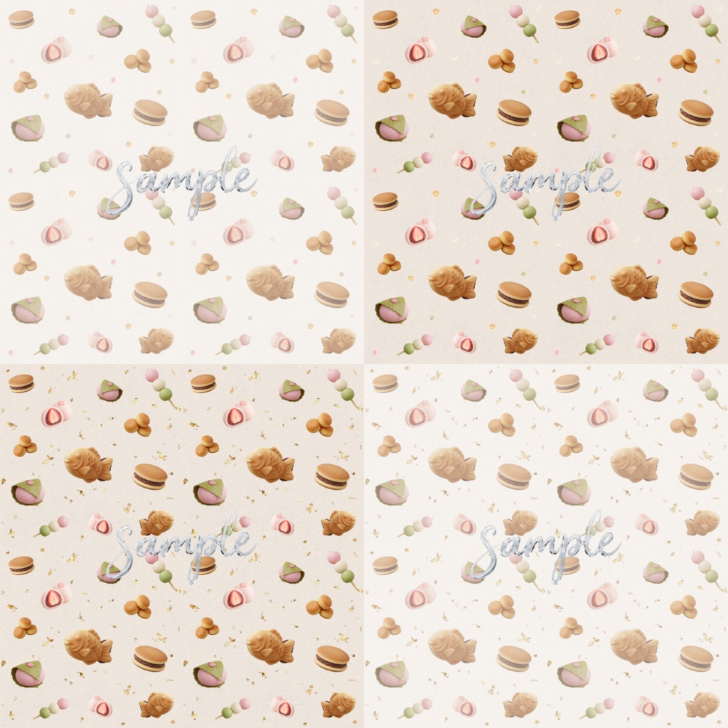 かわいい和菓子×金箔のデザインペーパー 18枚セット|お手紙・ギフト包装・コラージュにも◎