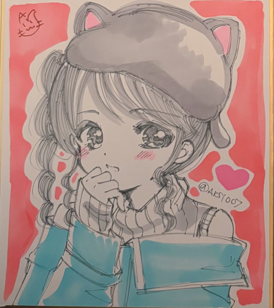 ラフイラスト女の子ミニ色紙