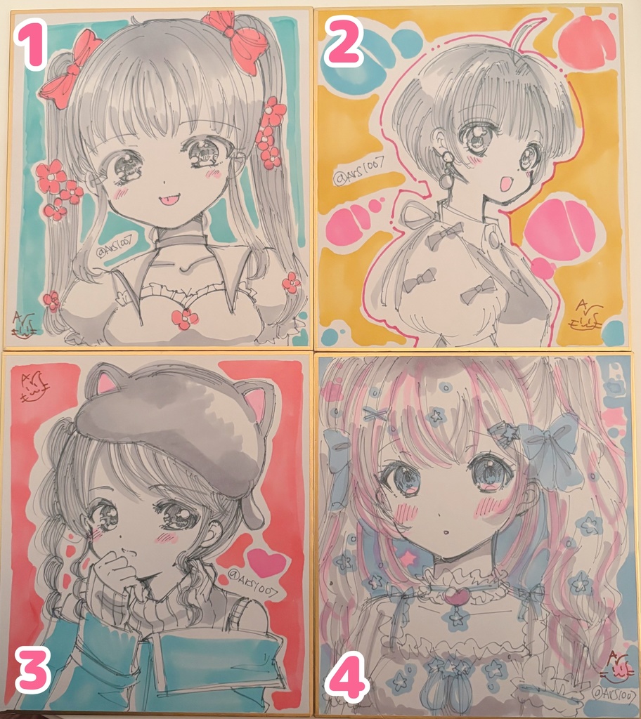 ラフイラスト女の子ミニ色紙