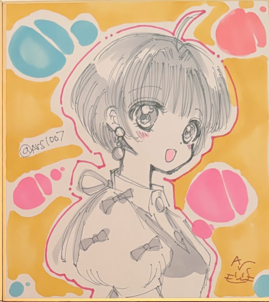 ラフイラスト女の子ミニ色紙