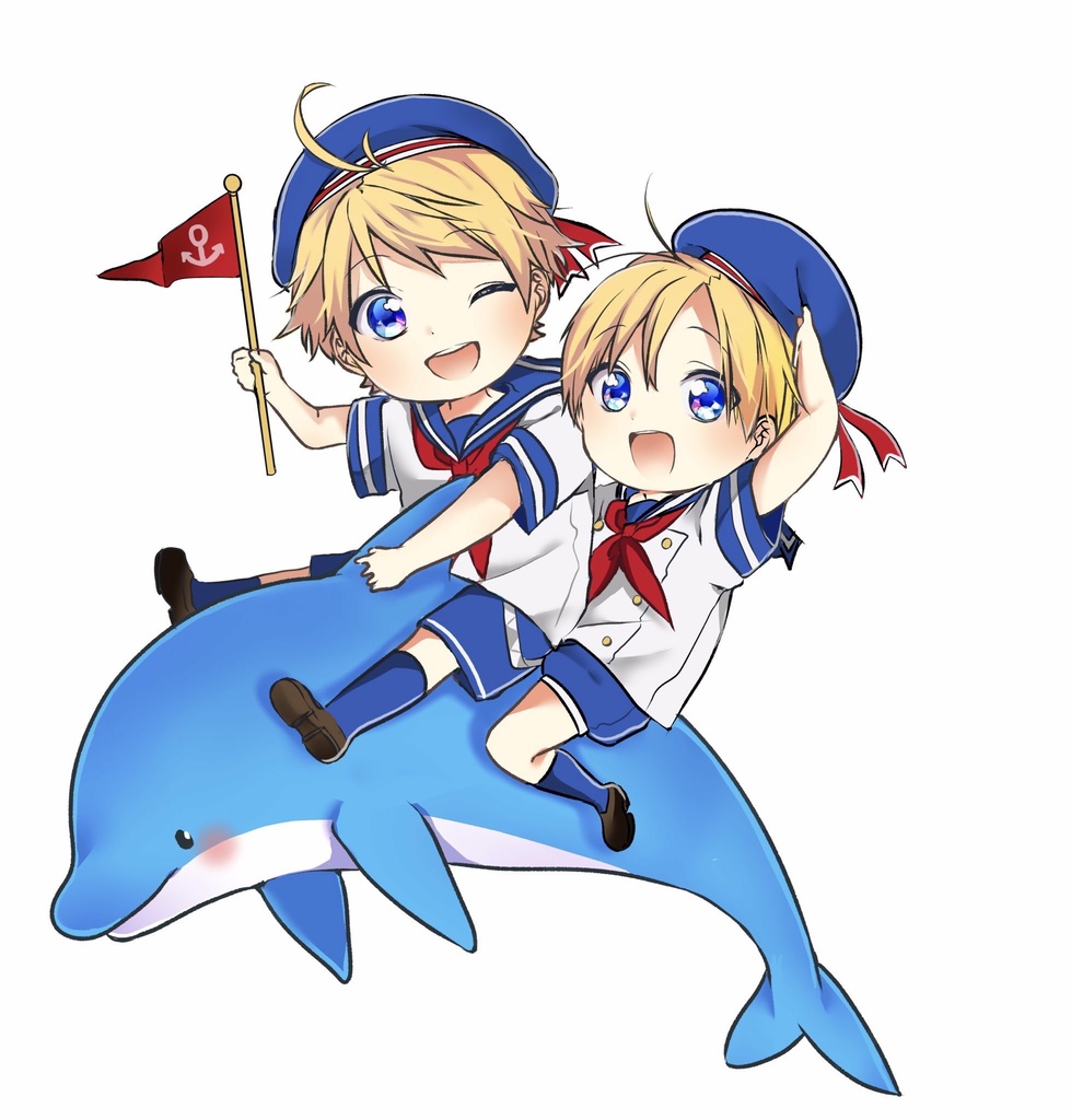 デフォルメ海くんと港くんのマリンアクリルキーホルダー