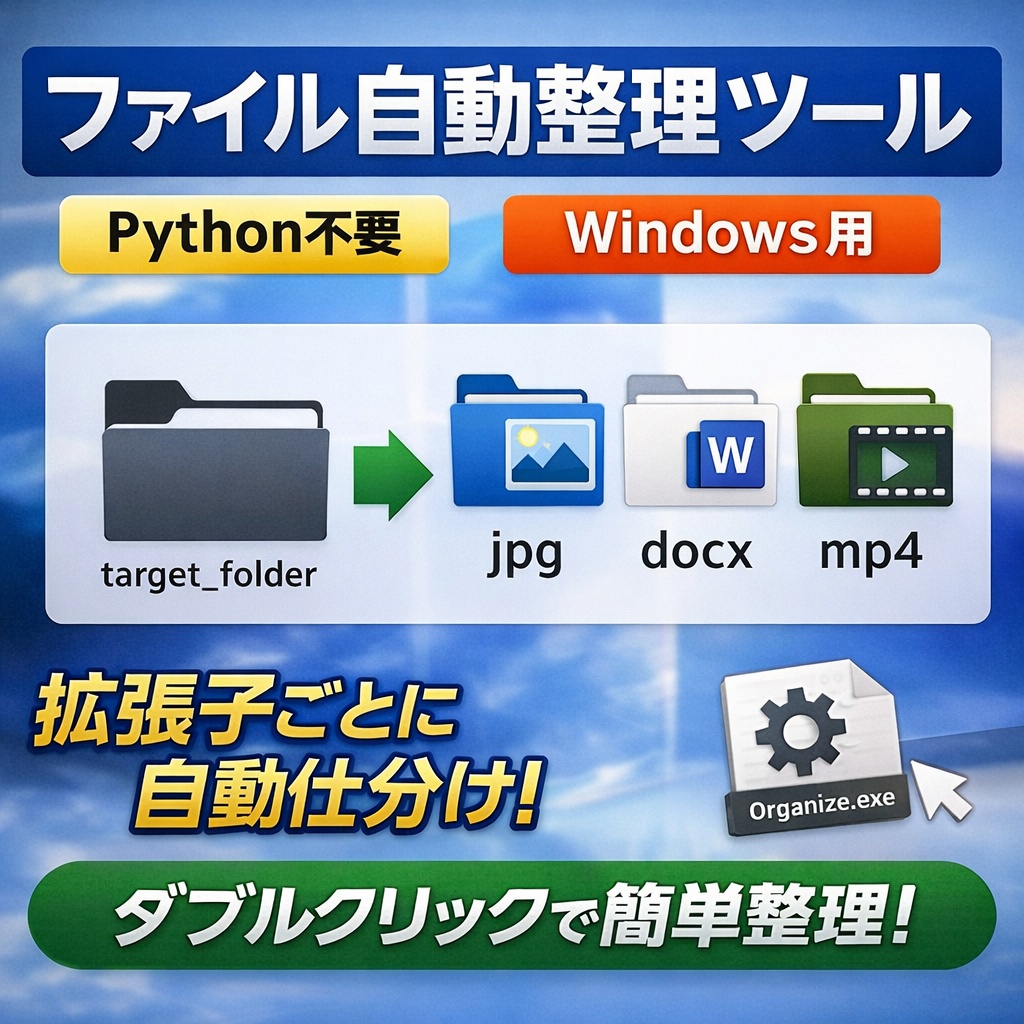 フォルダ内ファイル自動整理ツール【python不要】