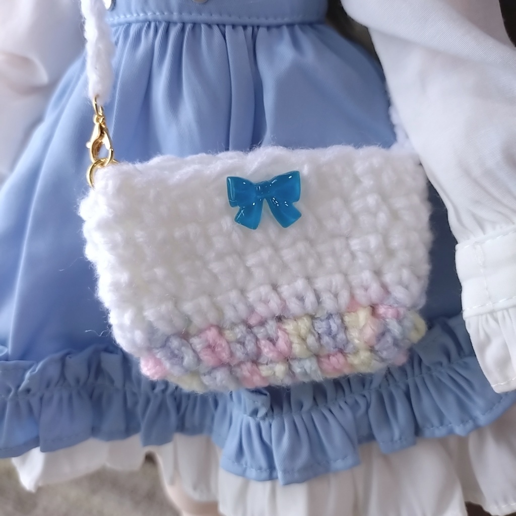 水色リボンの肩掛けカバン(MDDや1/4ドール用)