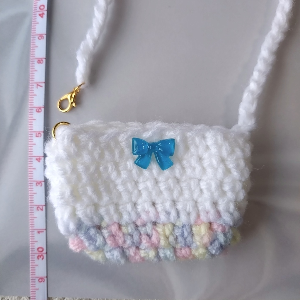 水色リボンの肩掛けカバン(MDDや1/4ドール用)