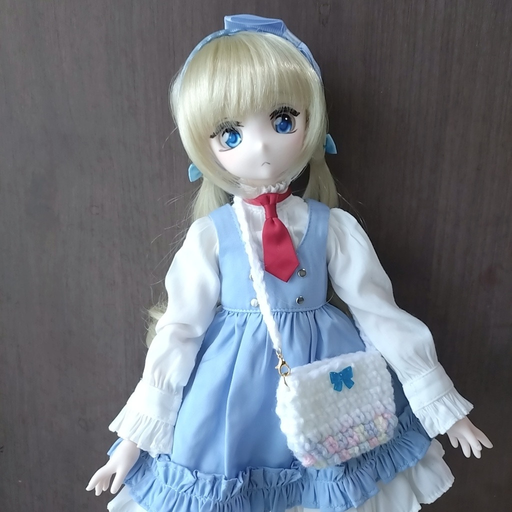 水色リボンの肩掛けカバン(MDDや1/4ドール用)