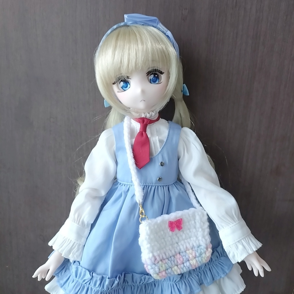 ピンクリボンの肩掛けカバン(MDDや1/4ドール用)