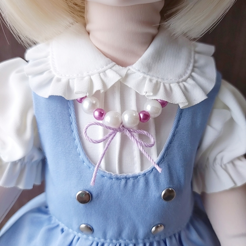 紫のリボンのネックレス(MDDや1/4ドール用)