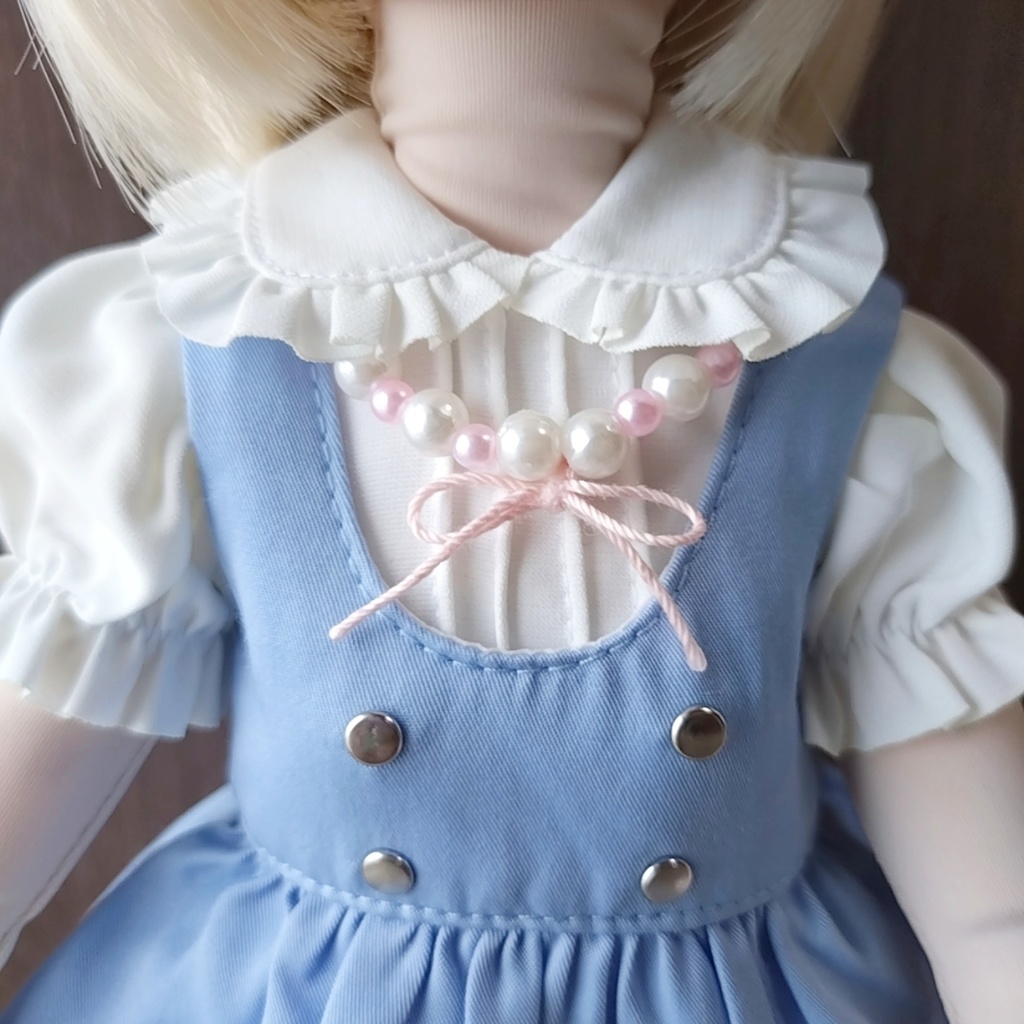 ピンクのリボンのネックレス(MDDや1/4ドール用)