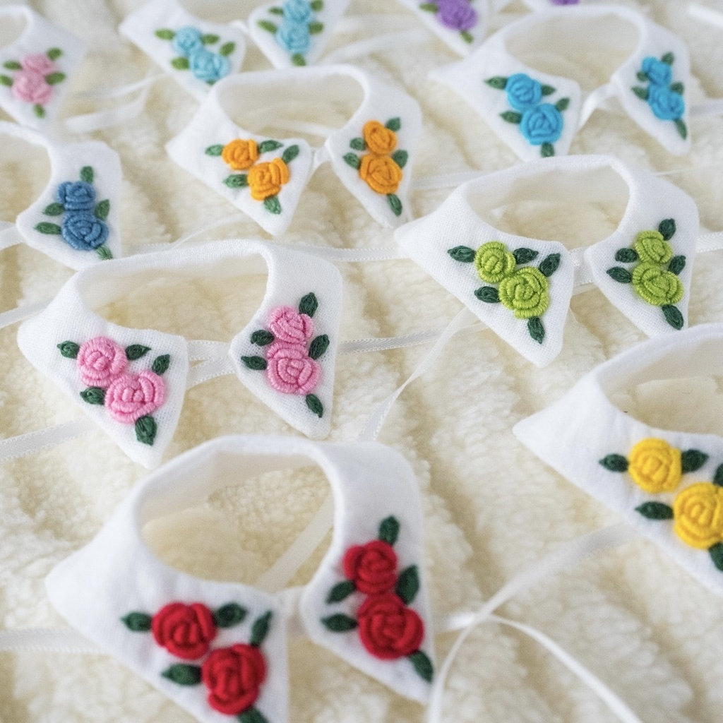 Hand embroidery attached collar【Rose】