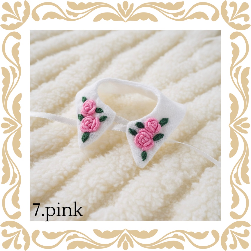 Hand embroidery attached collar【Rose】
