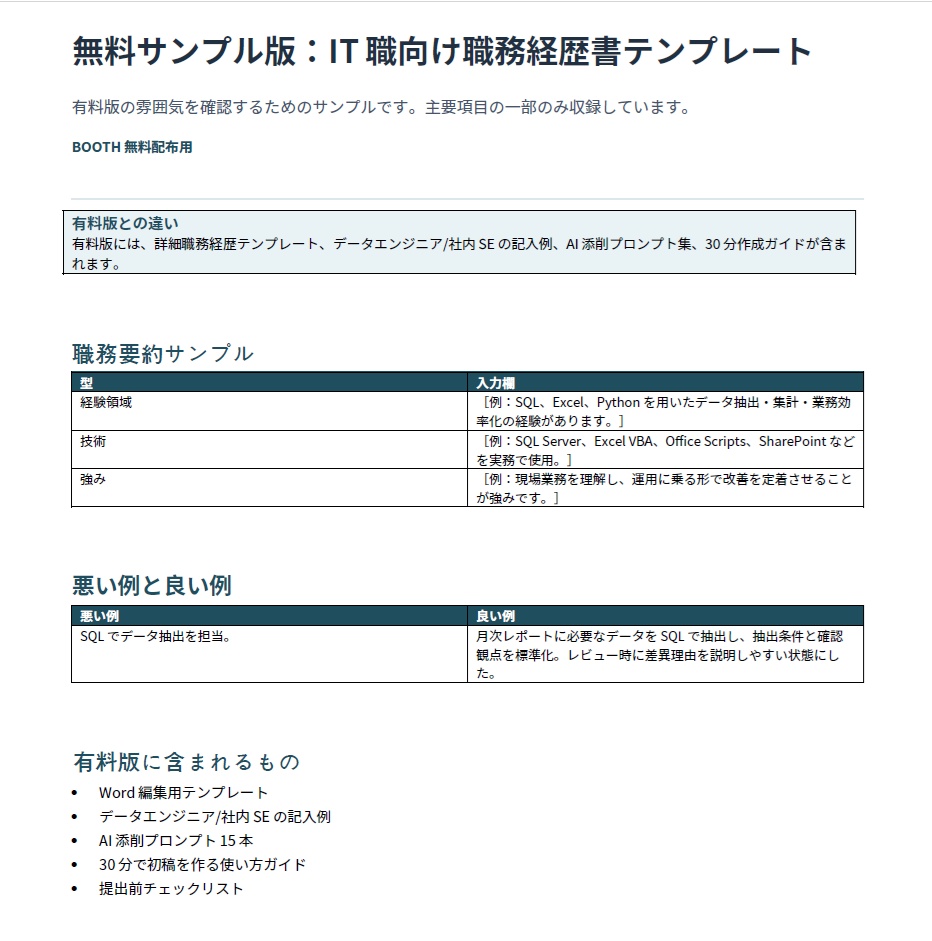 IT職向け職務経歴書テンプレート|記入例+AI添削プロンプト付き
