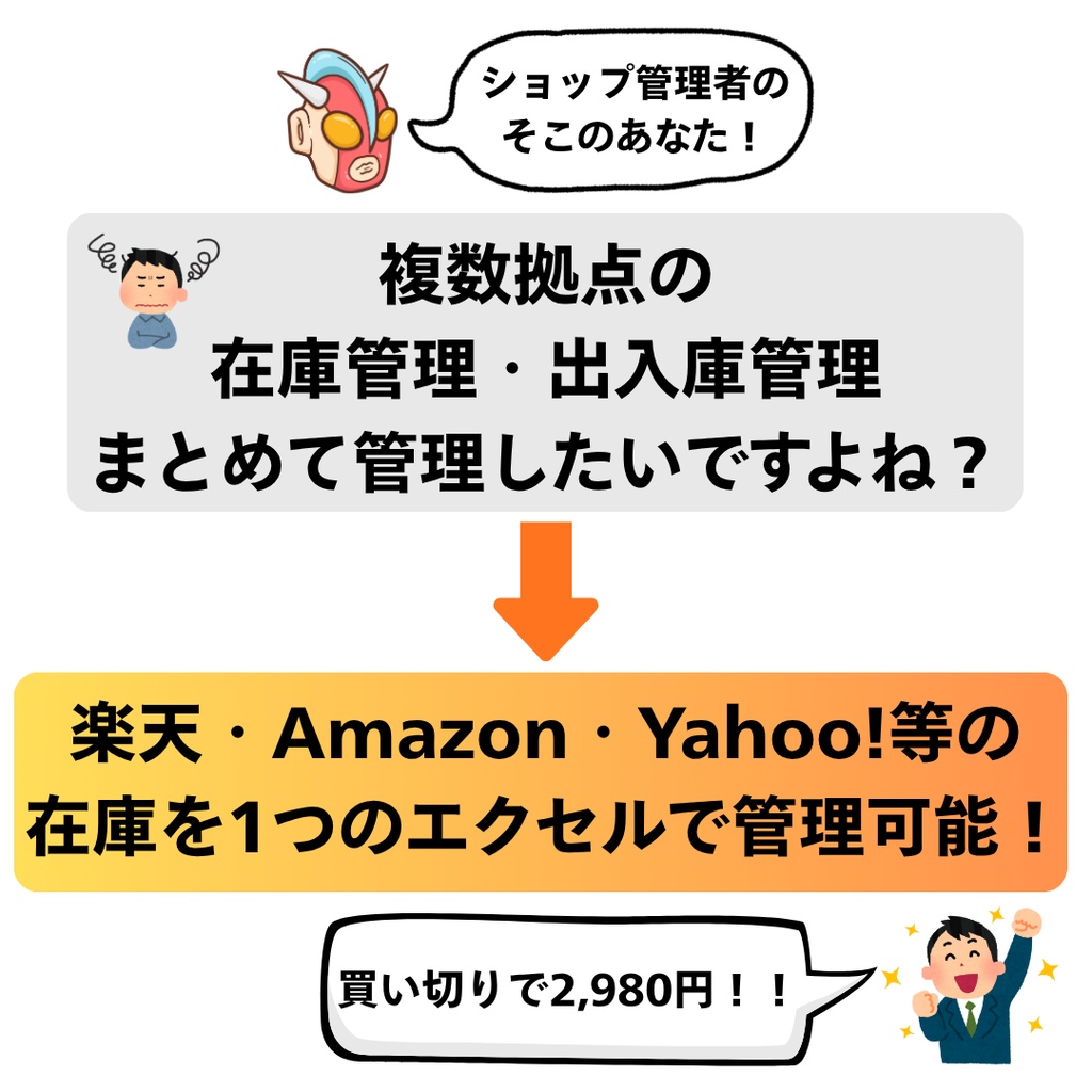 在庫管理・出入庫管理表エクセルテンプレ：複数倉庫拠点・複数商品を一つのエクセルで管理