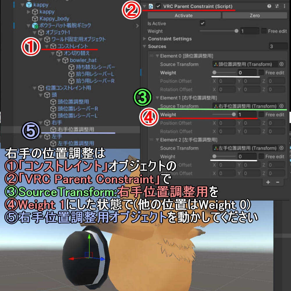 【かっぴー向け汎用帽子】ボウラーハット+着脱ギミック